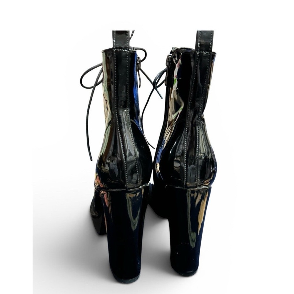 WETKISS Black Patent Leather Platform Boots Chunk Heel Punk Goth Lace Up SZ 8/38 - Picture 2 of 8